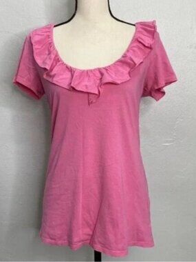 Lilly Pulitzer Casey Top Ruffle Scoop Neck Pink Prima Cotton Size M